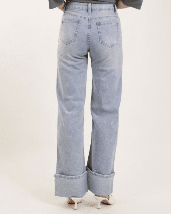 Jeans gamba dritta strass sul fondo - immagine 3