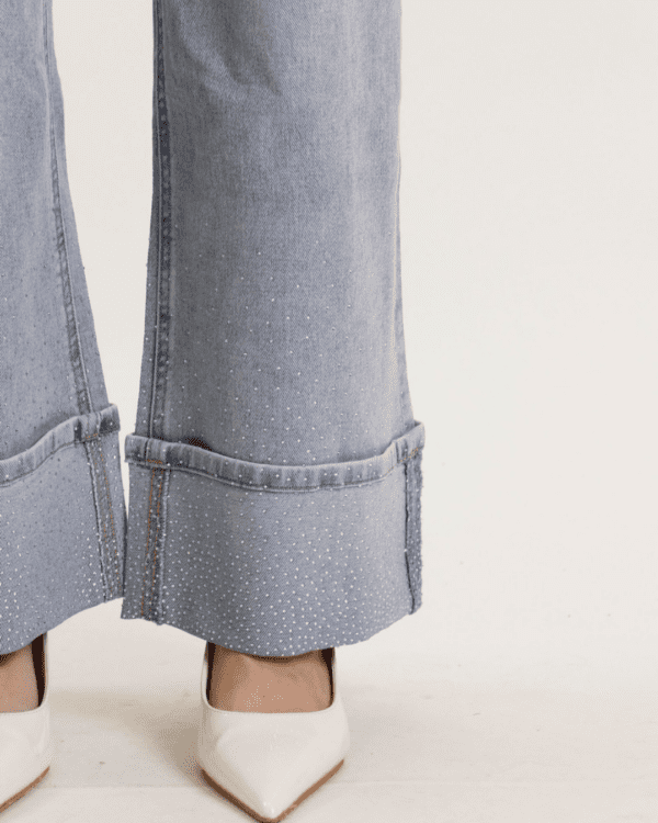 Jeans gamba dritta strass sul fondo - immagine 4