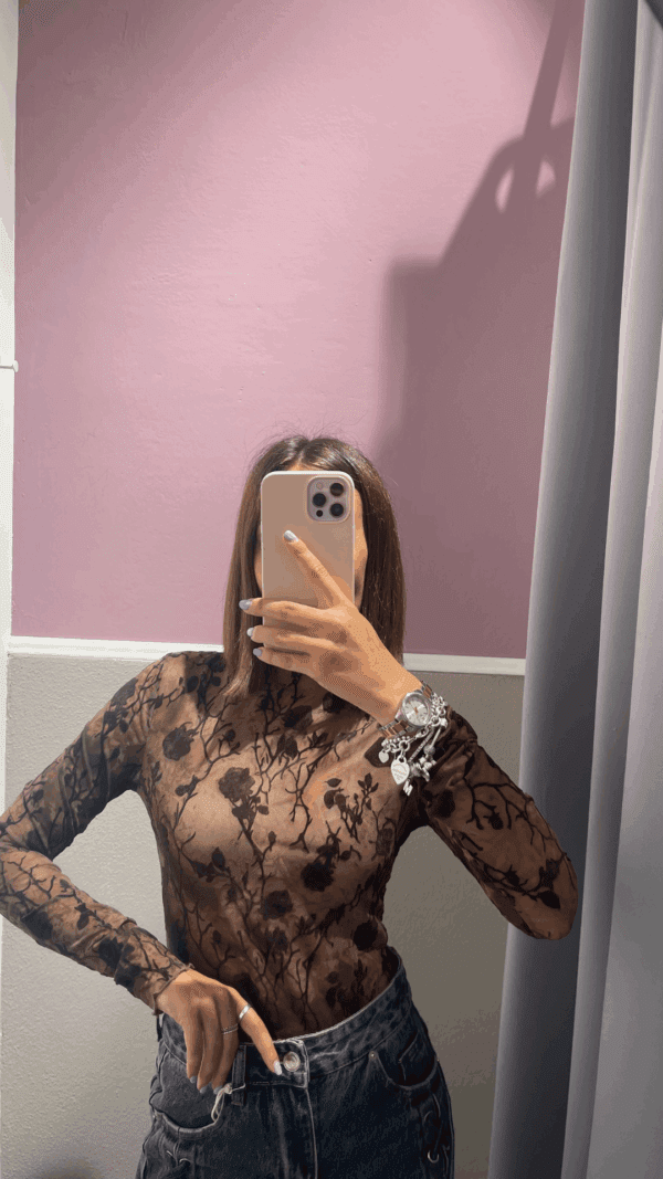Body velluto floreale marrone