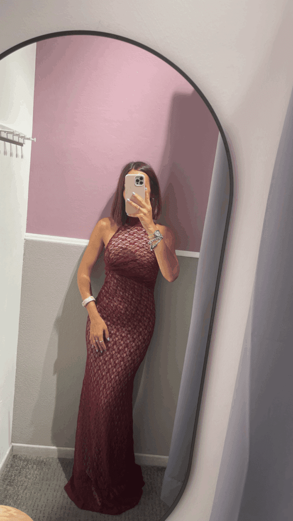 Abito sirena pizzo bordeaux